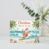 Christmas Beach Party – Tropical Santa Surfing  インビテーションポストカード (スタンド正面)