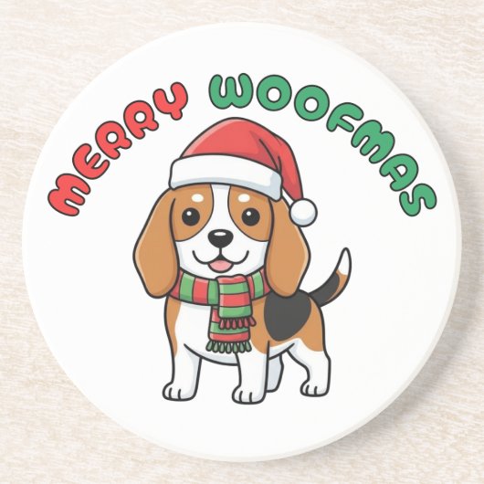 Christmas Beagle Coaster: Merry Woofmas コースター (正面)