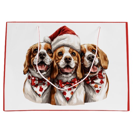 Christmas Beagle Dogs ラージペーパーバッグ (正面)