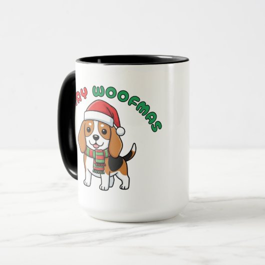 Christmas Beagle Mug: Merry Woofmas マグカップ (正面左)