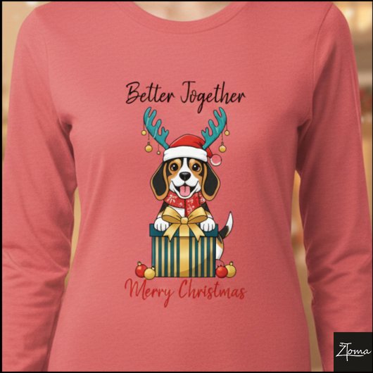 Christmas Beagle Reindeer Scarf Gift Graphic トライブレンドＴシャツ