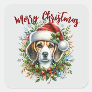 Christmas Beagle Rustic Christmas Farmhouse Style  スクエアシール