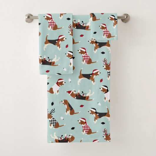 Christmas Beagles Blue Bath Towel Set バスタオルセット (インサイチュ)