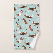 Christmas Beagles Blue Bath Towel Set バスタオルセット (ハンドタオル)