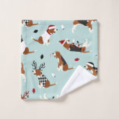 Christmas Beagles Blue Bath Towel Set バスタオルセット (ウォッシュタオル)