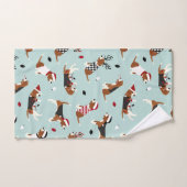 Christmas Beagles Blue Bath Towel Set バスタオルセット (ハンドタオル)