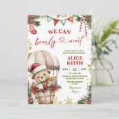 Christmas Bear Air Balloon Santa Boy Baby Shower 招待状 (スタンド正面)