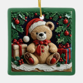 Christmas Bear and Presents Customizable セラミックオーナメント (正面)