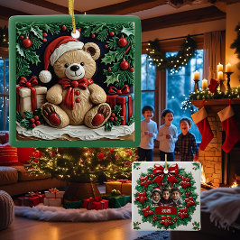 Christmas Bear and Presents Customizable セラミックオーナメント