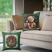 Christmas Bear and Presents Throw Pillow クッション