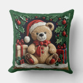 Christmas Bear and Presents Throw Pillow クッション (正面)