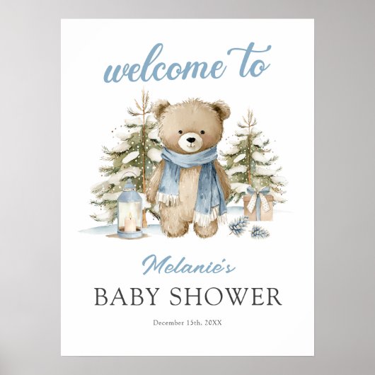 Christmas Bear Baby Shower Welcome ポスター (正面)