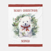 Christmas Bear Blanket for Kids With Name フリースブランケット (正面)