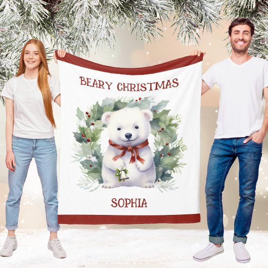 Christmas Bear Blanket for Kids With Name フリースブランケット