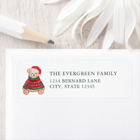 Christmas Bear Christmas Return Address Label ラベル (インサイチュ)