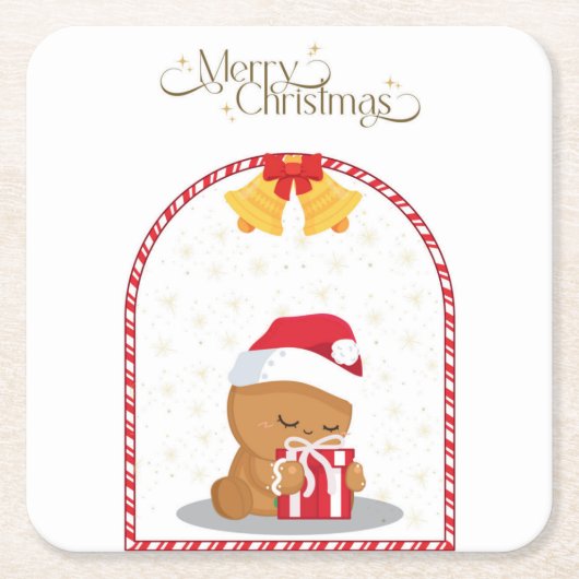 Christmas Bear Gift Coaster スクエアペーパーコースター (正面)