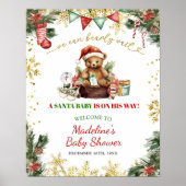 Christmas Bear Santa Boy Baby Shower Welcome Sign ポスター (正面)