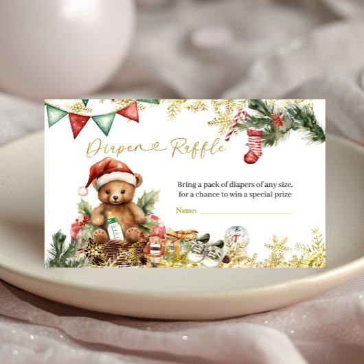 Christmas Bear Santa Boy Diaper Raffle エンクロージャーカード