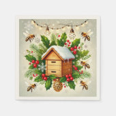 Christmas Beekeeping Holiday Napkins スタンダードカクテルナプキン (正面)