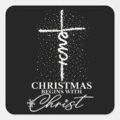 Christmas Begin with Christ Jesus Cross Christian  スクエアシール (正面)