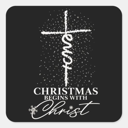 Christmas Begin with Christ Jesus Cross Christian スクエアシール (正面)