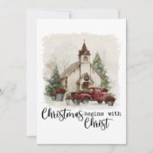 Christmas Begins With Christ Rustic Red Truck シーズンカード (正面)