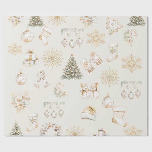 Christmas beige gold wrapping paper ラッピングペーパー (フラット)