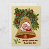 Christmas Bell & Holly Wreath Berries Border Photo シーズンカード (正面/裏面)