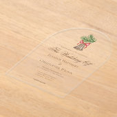 Christmas Bell & Pine Leaves Holiday Wedding Arch アクリル招待状 (レイダウン)
