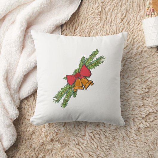 Christmas Bell Print with Pine & red bow wall art クッション (ブランケット)