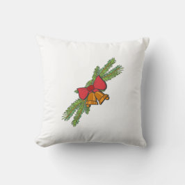 Christmas Bell Print with Pine & red bow wall art クッション