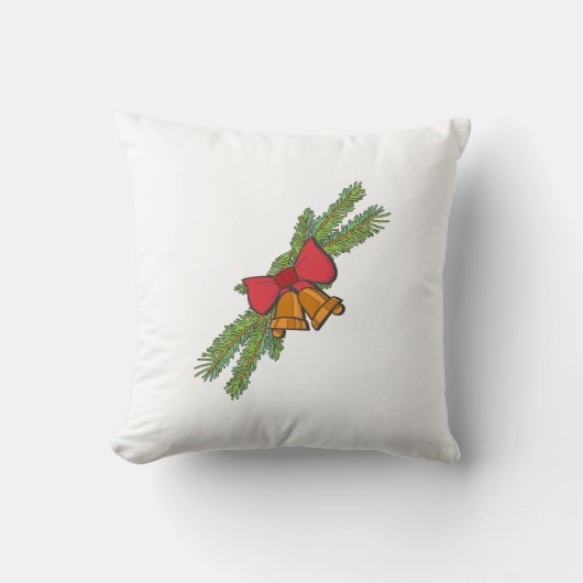 Christmas Bell Print with Pine & red bow wall art クッション (正面)