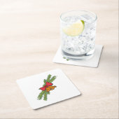 Christmas Bell Print with Pine & red bow wall art スクエアペーパーコースター (インサイチュ)
