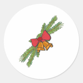 Christmas Bell Print with Pine & red bow wall art ラウンドシール