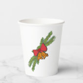 Christmas Bell Print with Pine & red bow wall art 紙コップ (正面)