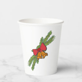 Christmas Bell Print with Pine & red bow wall art 紙コップ