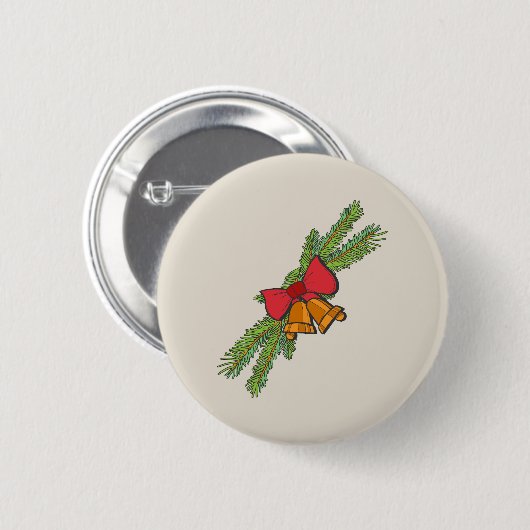 Christmas Bell Print with Pine & red bow wall art 缶バッジ (正面&裏面)