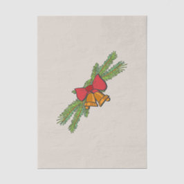 Christmas Bell Print with Pine & red bow wall art 薄葉紙