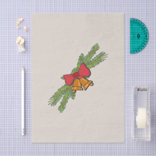 Christmas Bell Print with Pine & red bow wall art 薄葉紙 (クラフト)