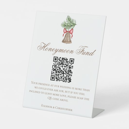 Christmas Bell Wedding Honeymoon Fund QR Code 台座サイン (正面)