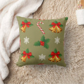 Christmas Bells & Candy Cane Throw Pillow クッション (ブランケット)