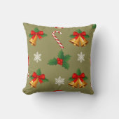 Christmas Bells & Candy Cane Throw Pillow クッション (正面)