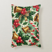 Christmas Bells holly candy canes art pattern アクセントクッション (正面(垂直))