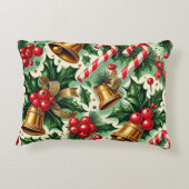 Christmas Bells holly candy canes art pattern アクセントクッション (裏面)