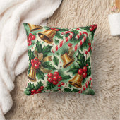 Christmas Bells holly candy canes art pattern クッション (ブランケット)