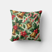 Christmas Bells holly candy canes art pattern クッション (正面)