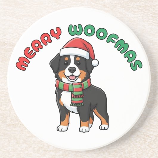 Christmas Bernese Dog Coaster: Merry Woofmas コースター (正面)