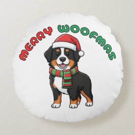 Christmas Bernese Mountain Dog: Merry Woofmas ラウンドクッション