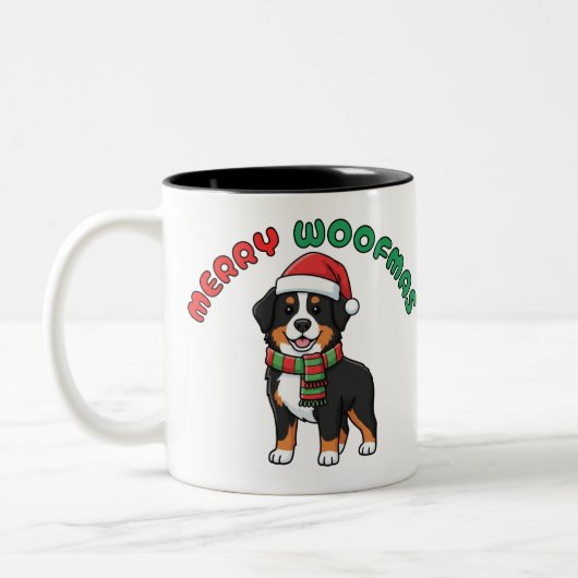Christmas Bernese Mountain Dog Mug: Merry Woofmas ツートーンマグカップ (左)
