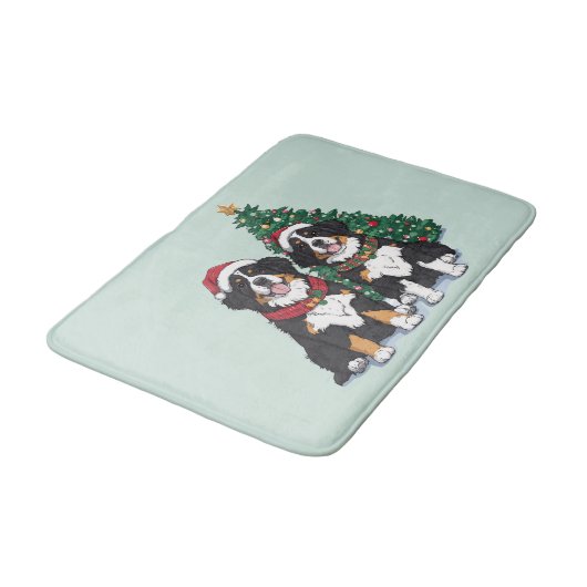 Christmas Bernese Mountain Dogs バスマット (アングル)